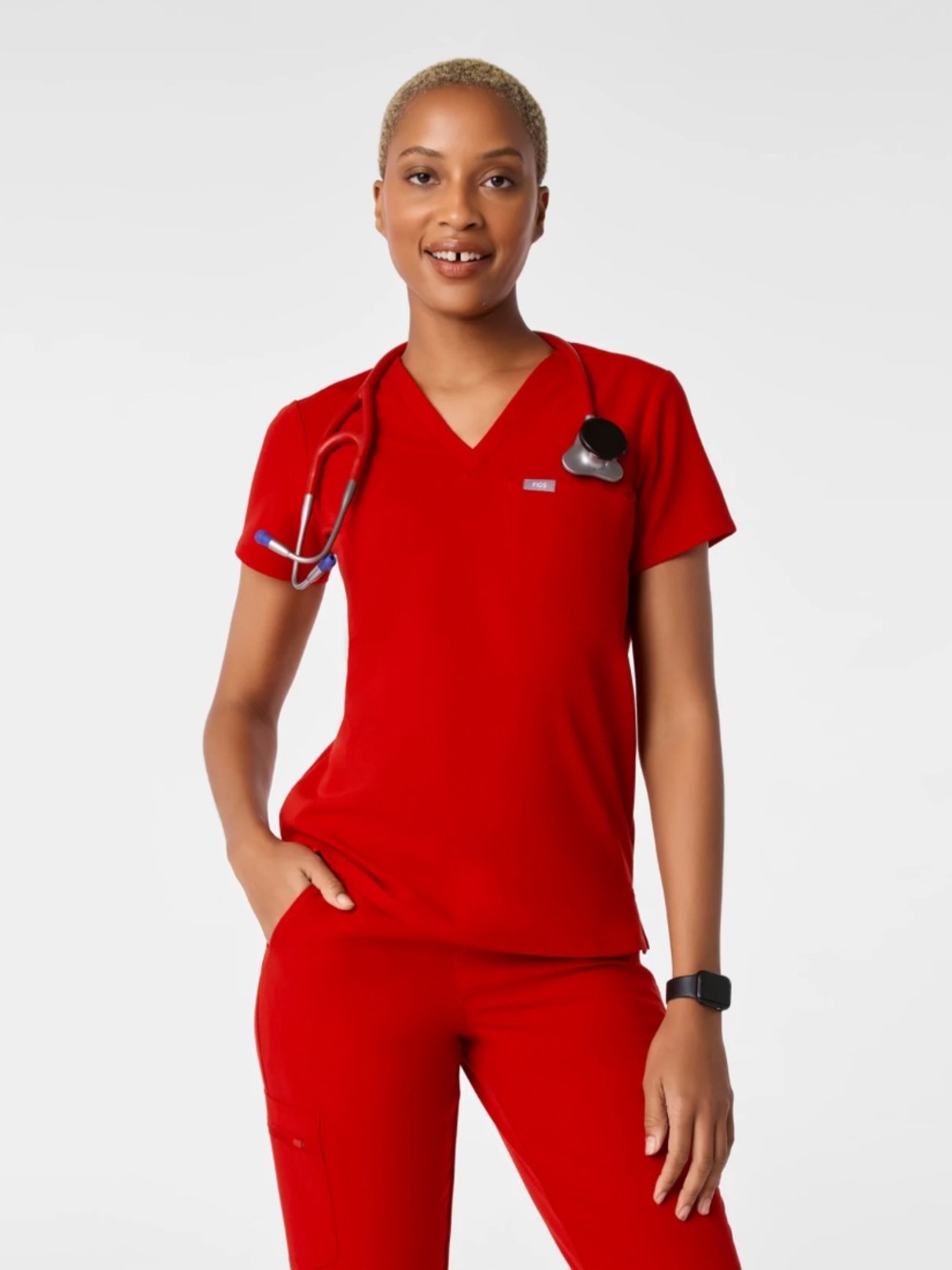 Figs V-Neck Scrub Top in Red